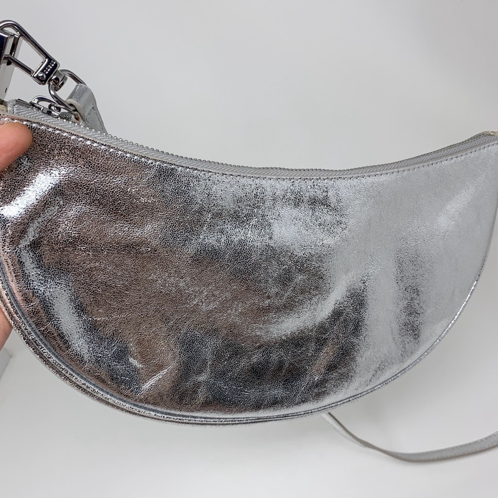 Staud Walker Shoulder Bag Silver Metallic Leather Crescent Half Moon - Picture 14 of 16